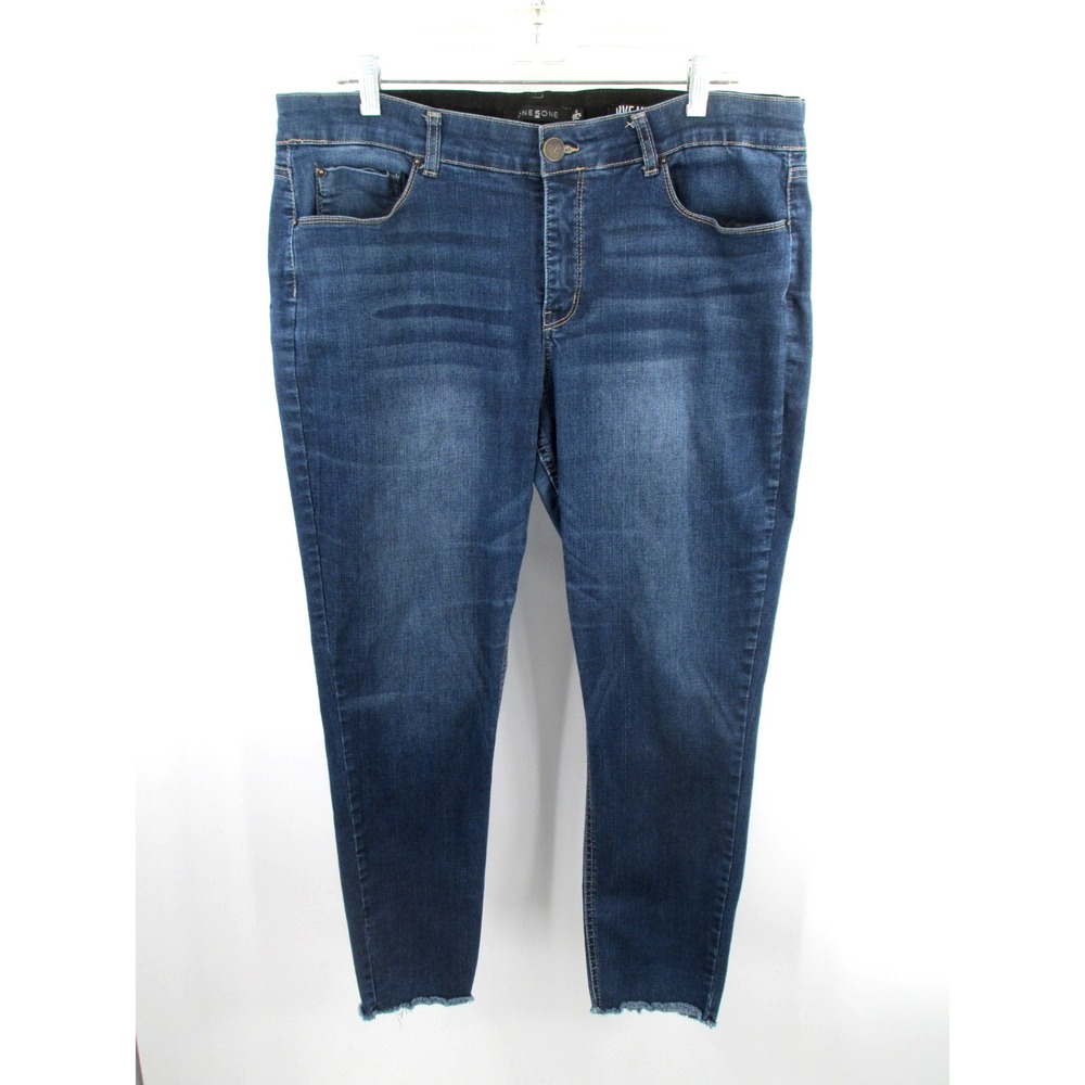 ONE 5 ONE Goddess Fit Skinny Jeans Womens 16 Blue Denim High Rise Raw Hem